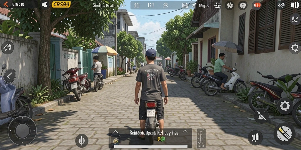 Screenshot menampilkan gameplay CRS99 dengan suasana kehidupan sehari-hari yang interaktif.