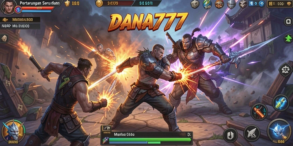 Tampilan gameplay seru DANA777 dengan pertarungan epik.