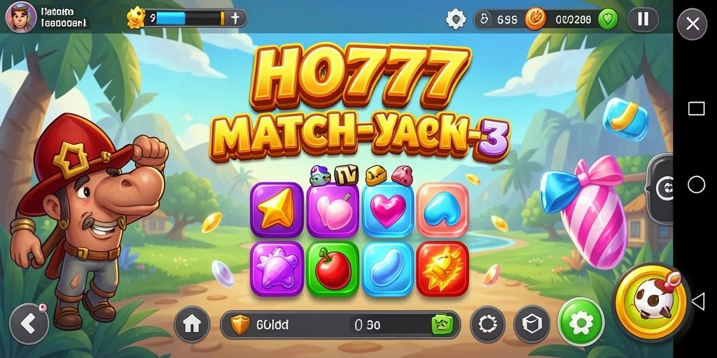 Screenshot HO777 menampilkan gameplay Match-3 yang seru.