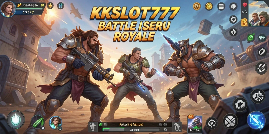 Gameplay KKSLOT777 menampilkan aksi pertarungan seru di arena Battle Royale.