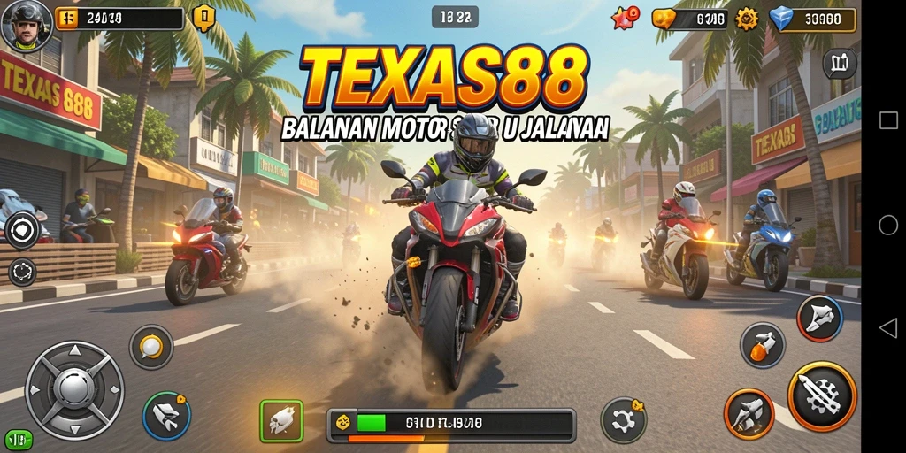 Gameplay TEXAS88 menampilkan adrenalin balap motor yang seru.